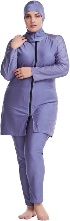 Plus Size Muslim Swimsuits for Women Rash Guard Swimwear Top Pants with Hijab/Cap