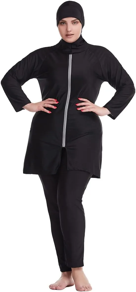 Plus Size Muslim Swimsuits for Women Rash Guard Swimwear Top Pants with Hijab/Cap