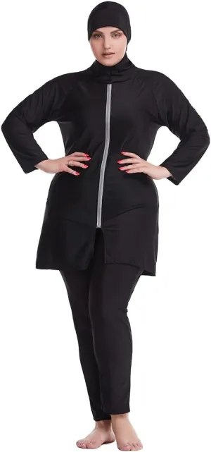 Plus Size Muslim Swimsuits for Women Rash Guard Swimwear Top Pants with Hijab/Cap