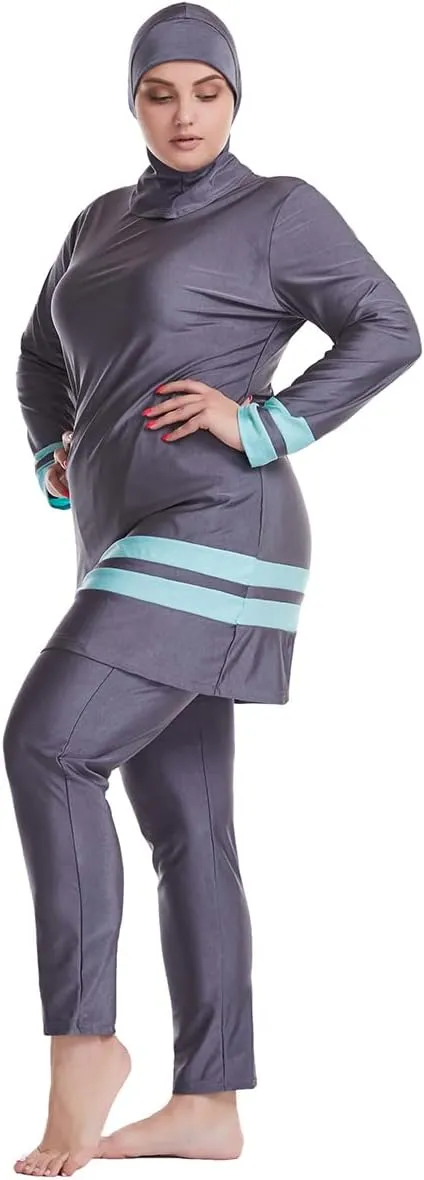 Plus Size Muslim Swimsuits for Women Rash Guard Swimwear Top Pants with Hijab/Cap