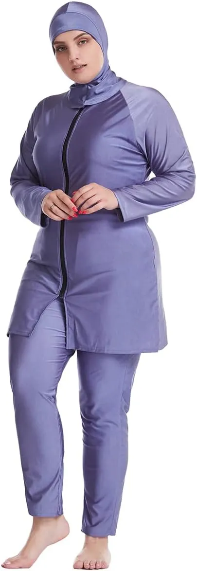 Plus Size Muslim Swimsuits for Women Rash Guard Swimwear Top Pants with Hijab/Cap