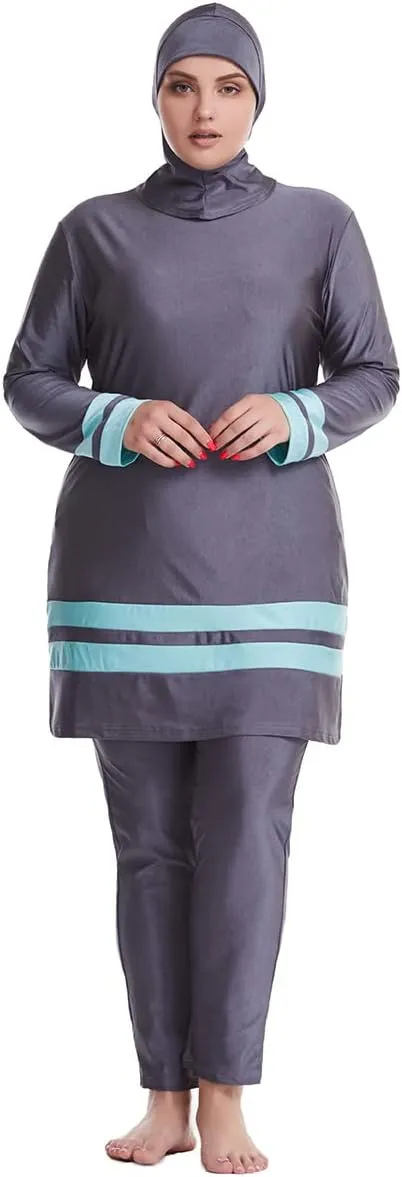 Plus Size Muslim Swimsuits for Women Rash Guard Swimwear Top Pants with Hijab/Cap