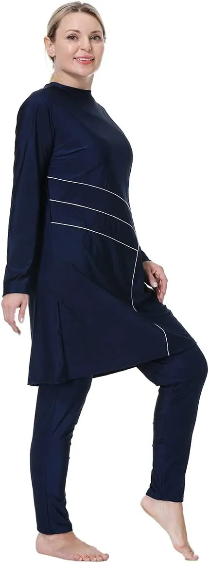 Plus Size Muslim Swimsuits for Women Rash Guard Swimwear Top Pants with Hijab/Cap