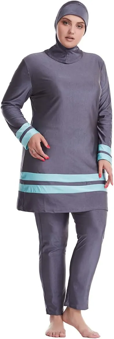 Plus Size Muslim Swimsuits for Women Rash Guard Swimwear Top Pants with Hijab/Cap
