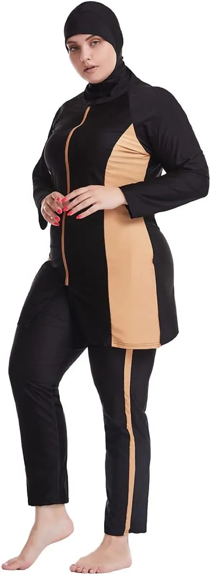 Plus Size Muslim Swimsuits for Women Rash Guard Swimwear Top Pants with Hijab/Cap