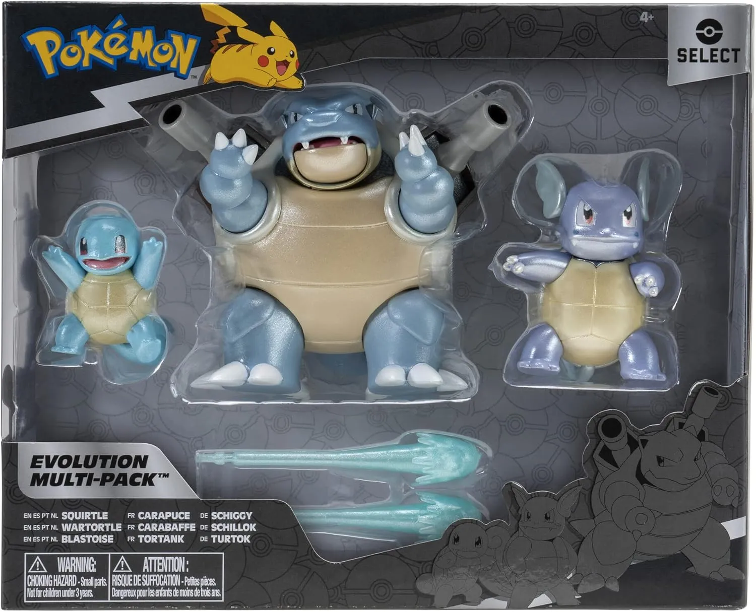 Pokémon Select Evolution 3 Pack - Features 2-Inch Squirtle, 3-Inch Wartortle & 4.5-Inch Blastoise Battle Figures - Authentic Details