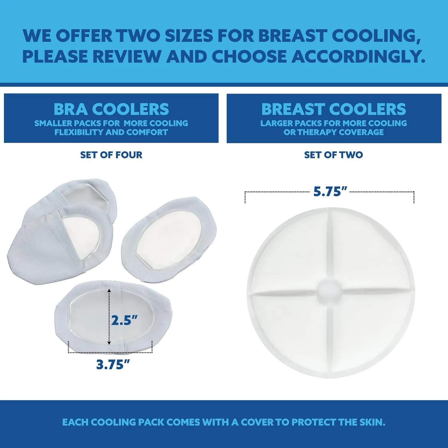 Polar Products Cool58® Bra Cooler Set | 4 Cooling Packs & Soft Covers | Reusable Gel Inserts | Breast Cooling Packs for Sports, Post-Surgery, & Mastectomy | Stop Boob Sweat (Medium)