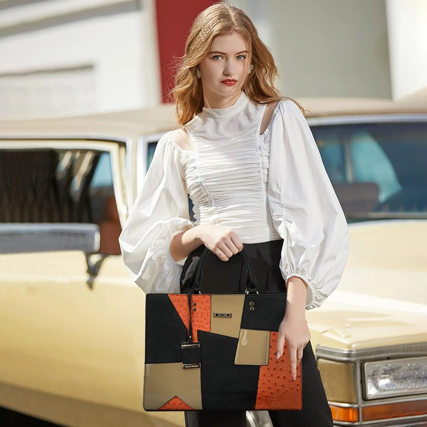 PORRASSO Women Handbag Fashion Shoulder Bag Large Top-Handle Bags Ladies PU Leather
