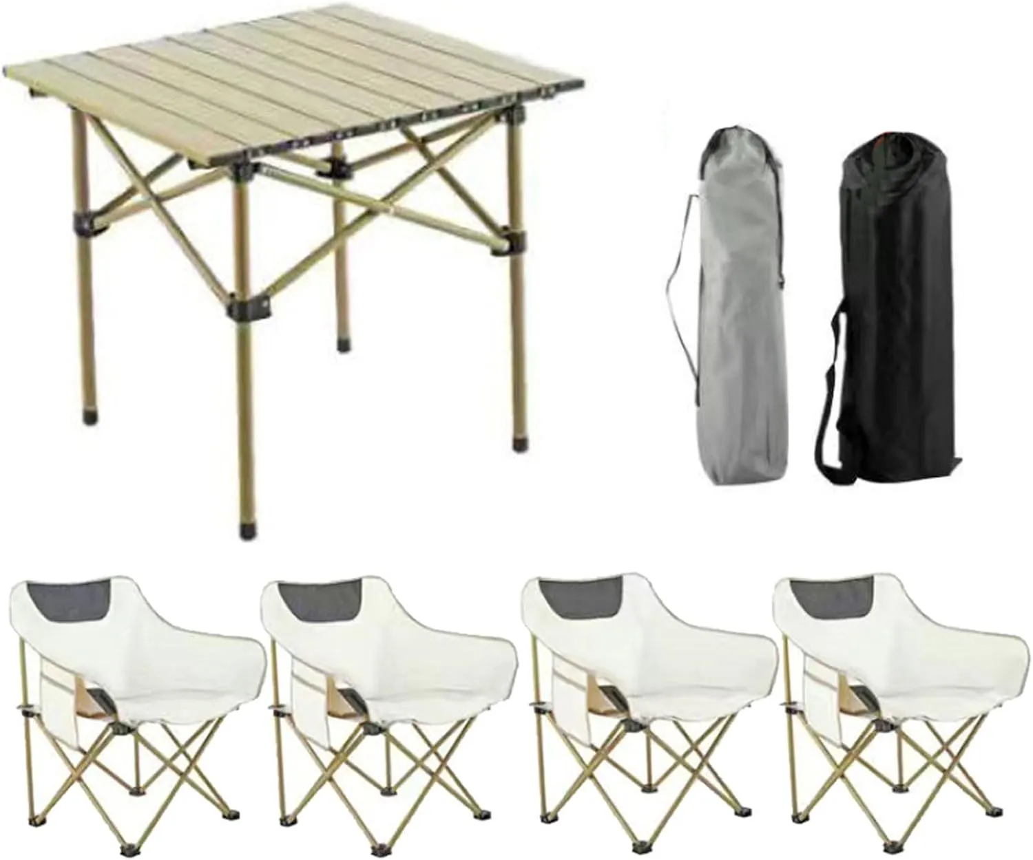 Portable Folding Table with Chairs, Aluminum Roll-up Camping Chairs Lightweight Garden for BBQ Outdoors