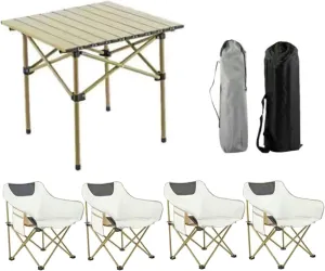 Portable Folding Table with Chairs, Aluminum Roll-up Camping Chairs Lightweight Garden for BBQ Outdoors