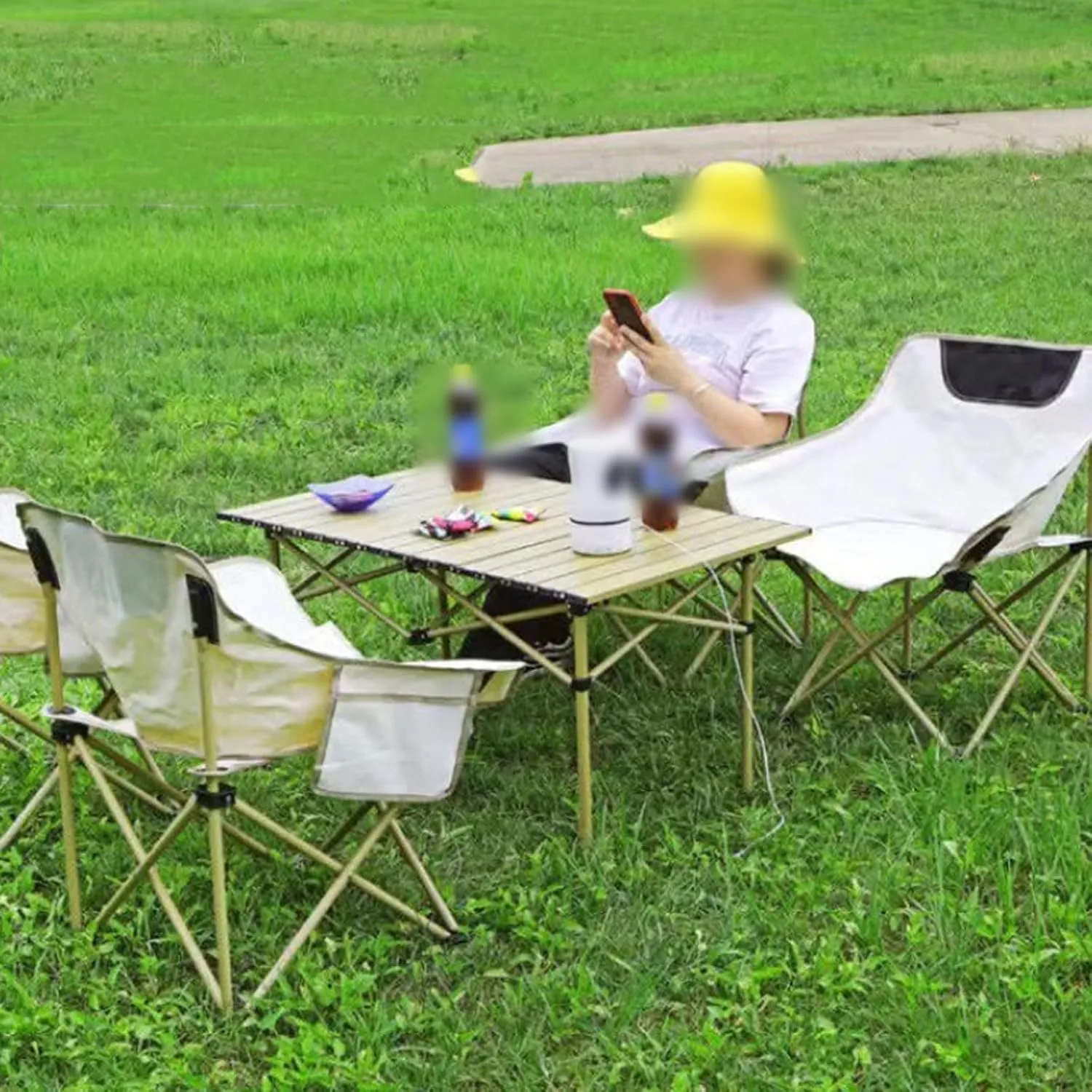 Portable Folding Table with Chairs, Aluminum Roll-up Camping Chairs Lightweight Garden for BBQ Outdoors