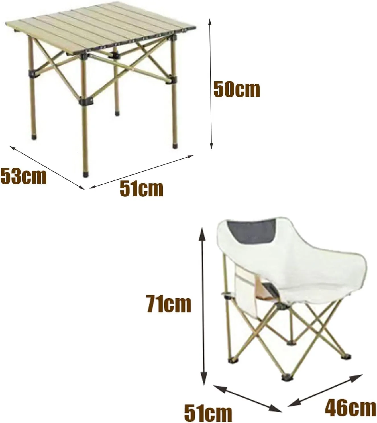 Portable Folding Table with Chairs, Aluminum Roll-up Camping Chairs Lightweight Garden for BBQ Outdoors
