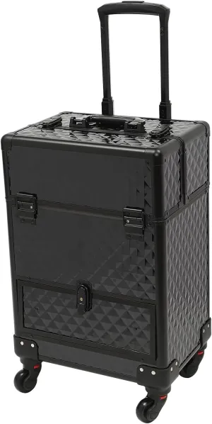 Portable Makeup Organizer Suitcase, Rolling Makeup Train Case with Drawer, Cosmetic Trolley Makeup Storage Organizer with 4 Wheels for Storing Tools or Daily Necessities (Black)
