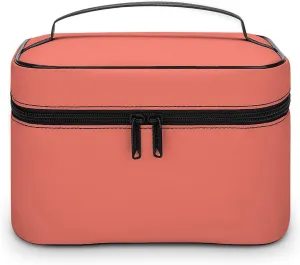 Portable Travel Makeup Bag, Trend Color Coral Cosmetic Case Zipper Toiletry Bag for Women Girls