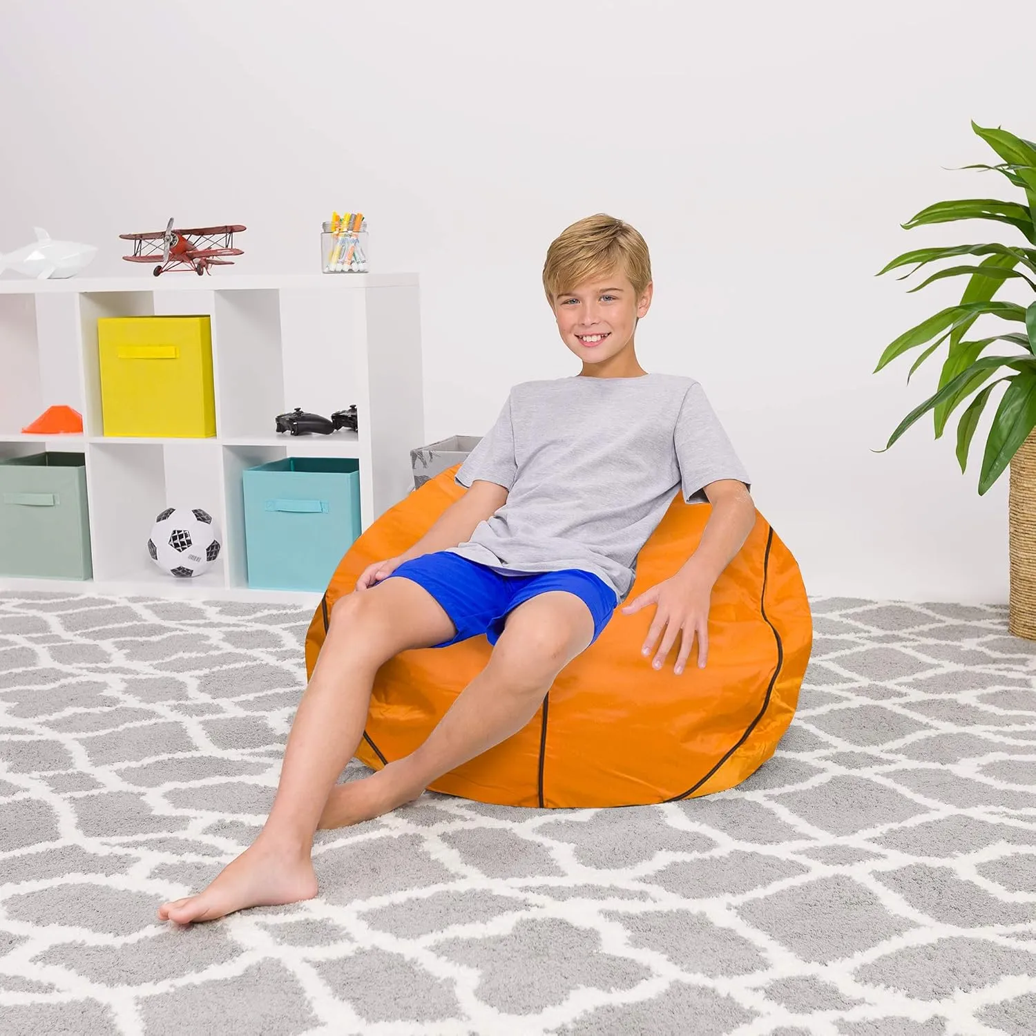 Posh Beanbags Bean Bag Chair, Large-38in, Sports Basketball, Sports Basketball Orange and Black