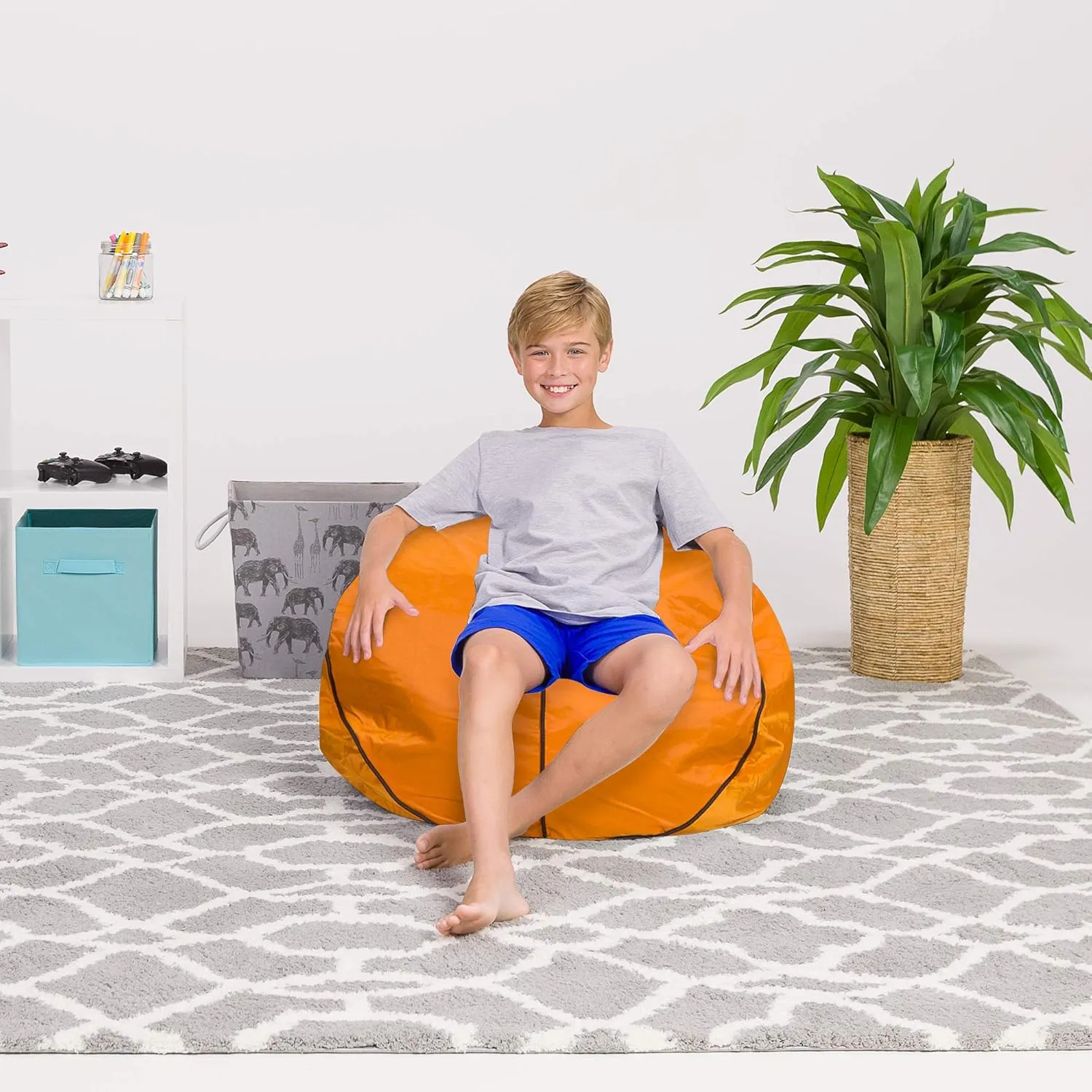 Posh Beanbags Bean Bag Chair, Large-38in, Sports Basketball, Sports Basketball Orange and Black