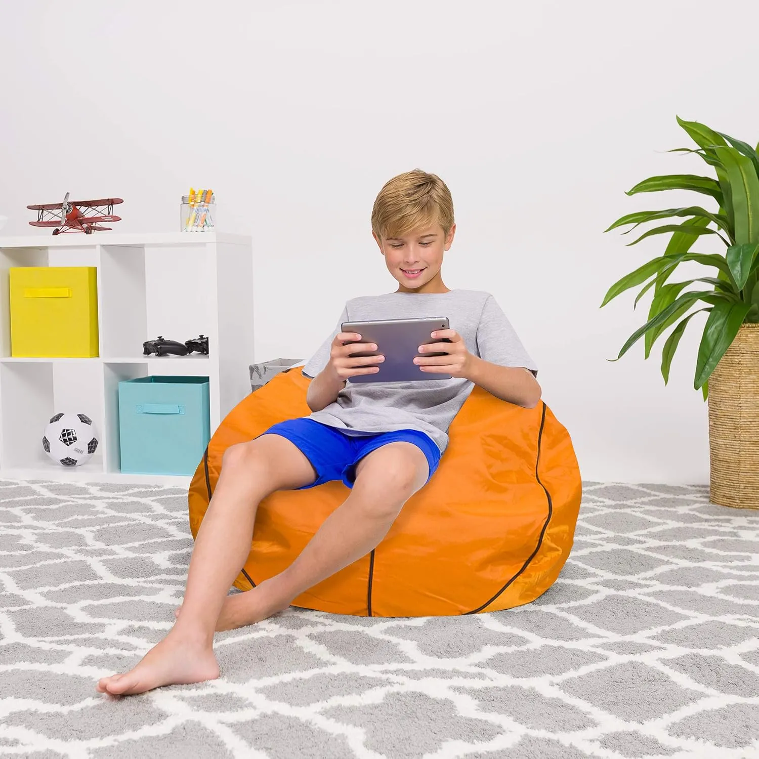 Posh Beanbags Bean Bag Chair, Large-38in, Sports Basketball, Sports Basketball Orange and Black