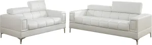 Poundex Bobkona Sierra Bonded Leather 2 Piece Sofa And Loveseat Set, White