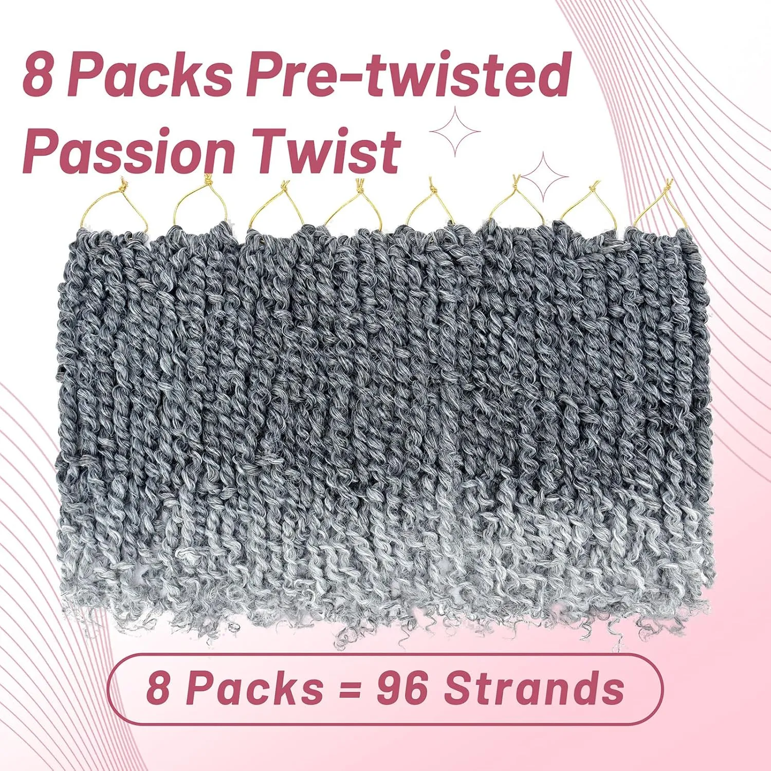 Pre Passion Twist Crochet Hair for Women Pre Looped Water Wave Hair 12 Inch 1B/GREY