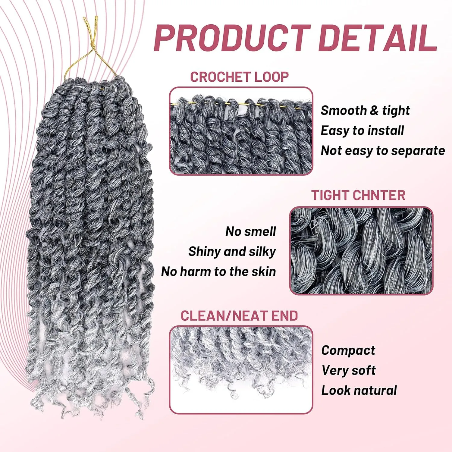 Pre Passion Twist Crochet Hair for Women Pre Looped Water Wave Hair 12 Inch 1B/GREY