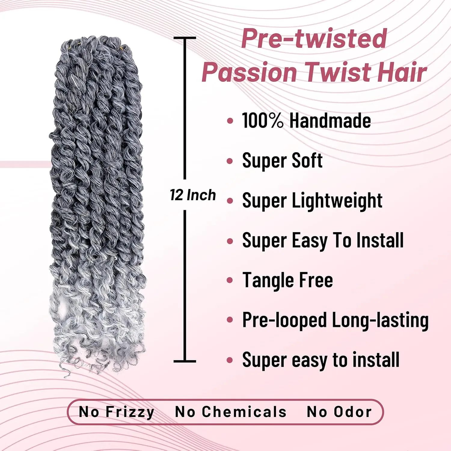 Pre Passion Twist Crochet Hair for Women Pre Looped Water Wave Hair 12 Inch 1B/GREY
