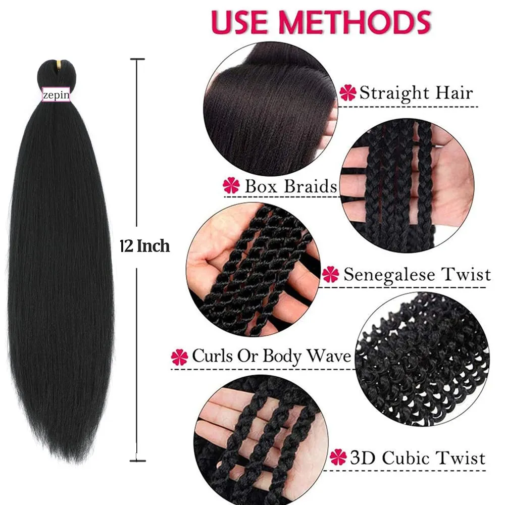 Pre Stretched Braiding Hair 12 Inch 8 Packs Professional Soft Yaki braiding Hair For Braids Hot Water Setting Synthetic Crochet Hair Extensions (12 Inch (Pack of 8), 1B)