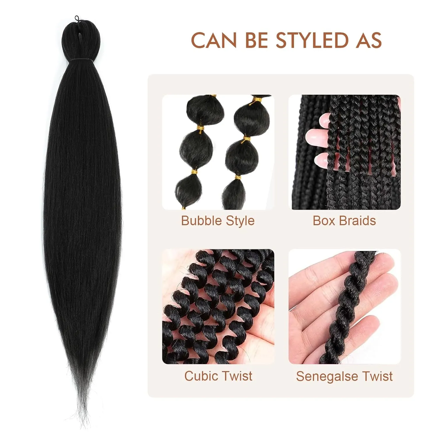 Pre-stretched Braiding Hair - 16 Inch 8 Packs Natural Black Short Braiding Hair For Twist or Box Braids, Yaki Texture Hot Water Setting Synthetic Braiding Hair Extensions (16 Inch, 1B-8P)