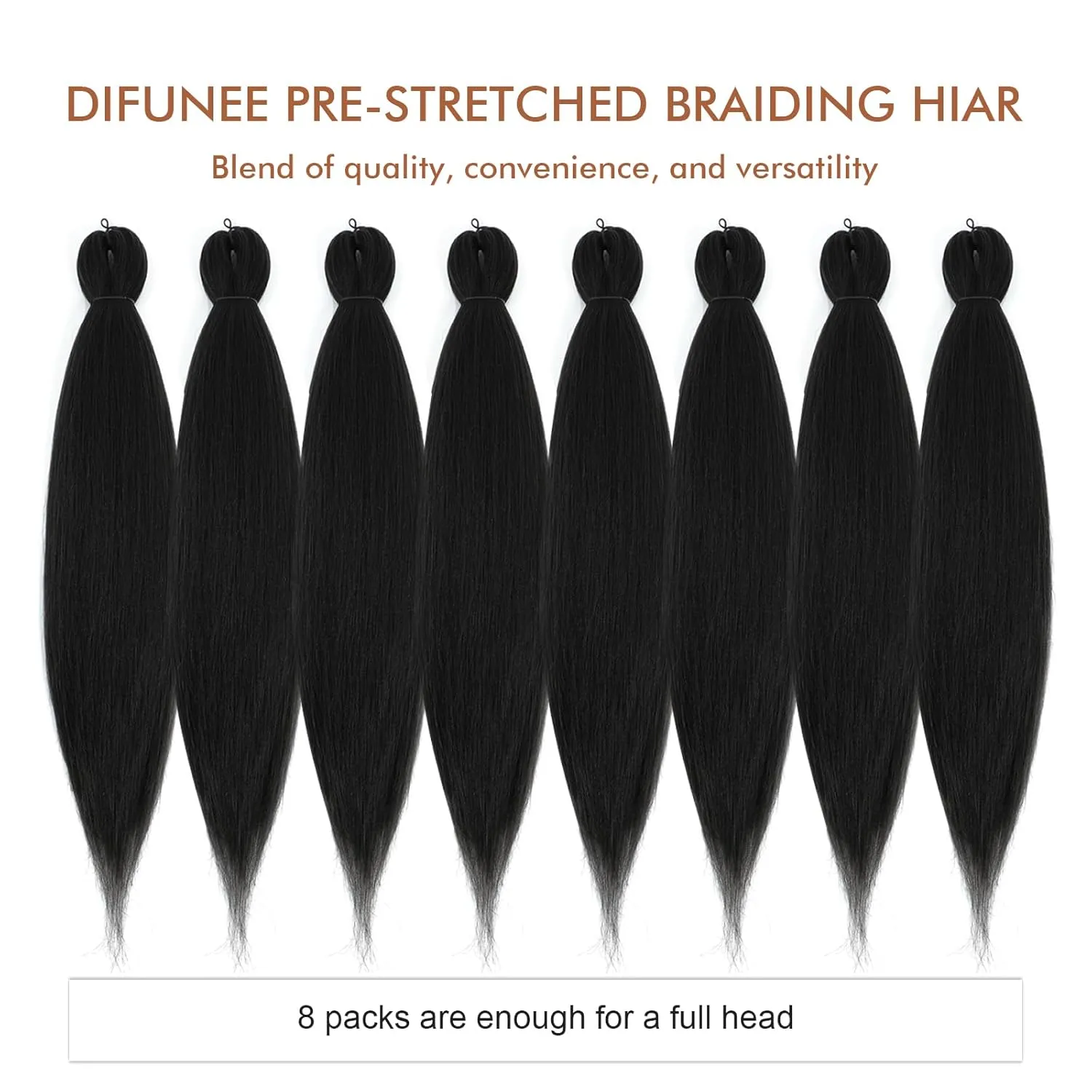 Pre-stretched Braiding Hair - 16 Inch 8 Packs Natural Black Short Braiding Hair For Twist or Box Braids, Yaki Texture Hot Water Setting Synthetic Braiding Hair Extensions (16 Inch, 1B-8P)