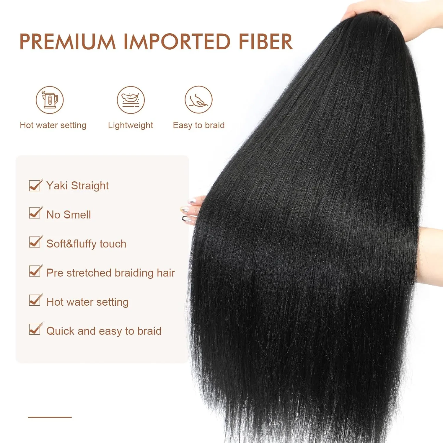 Pre-stretched Braiding Hair - 16 Inch 8 Packs Natural Black Short Braiding Hair For Twist or Box Braids, Yaki Texture Hot Water Setting Synthetic Braiding Hair Extensions (16 Inch, 1B-8P)