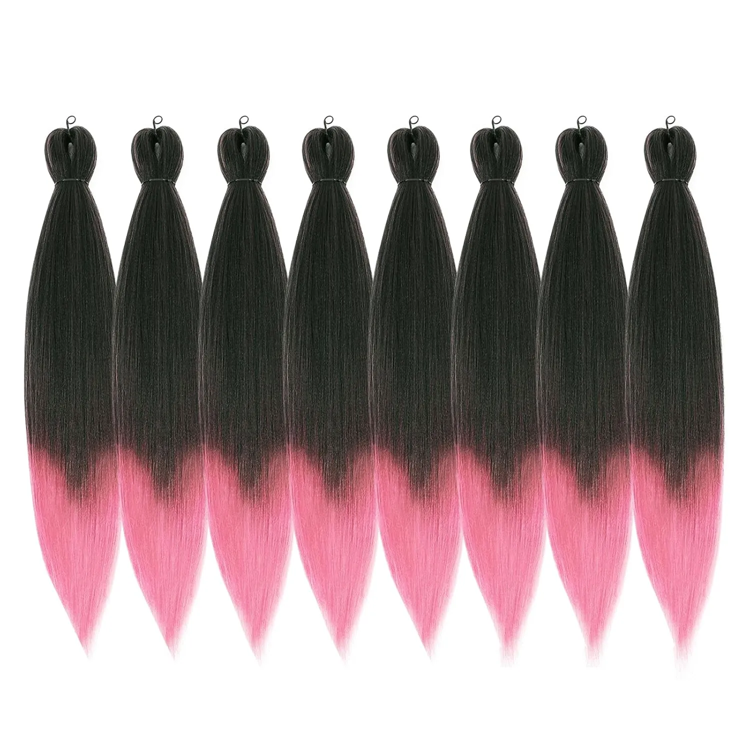 Pre-stretched Braiding Hair - 16 Inch 8 Packs Ombre Pink Braiding Hair For Twist or Box Braids, Yaki Texture Hot Water Setting Synthetic Braiding Hair Extensions (16 Inch, T-Pink-8P)