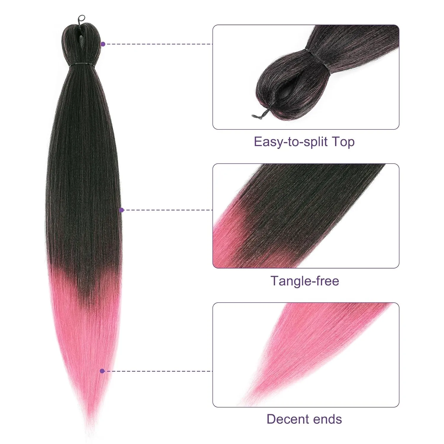 Pre-stretched Braiding Hair - 16 Inch 8 Packs Ombre Pink Braiding Hair For Twist or Box Braids, Yaki Texture Hot Water Setting Synthetic Braiding Hair Extensions (16 Inch, T-Pink-8P)