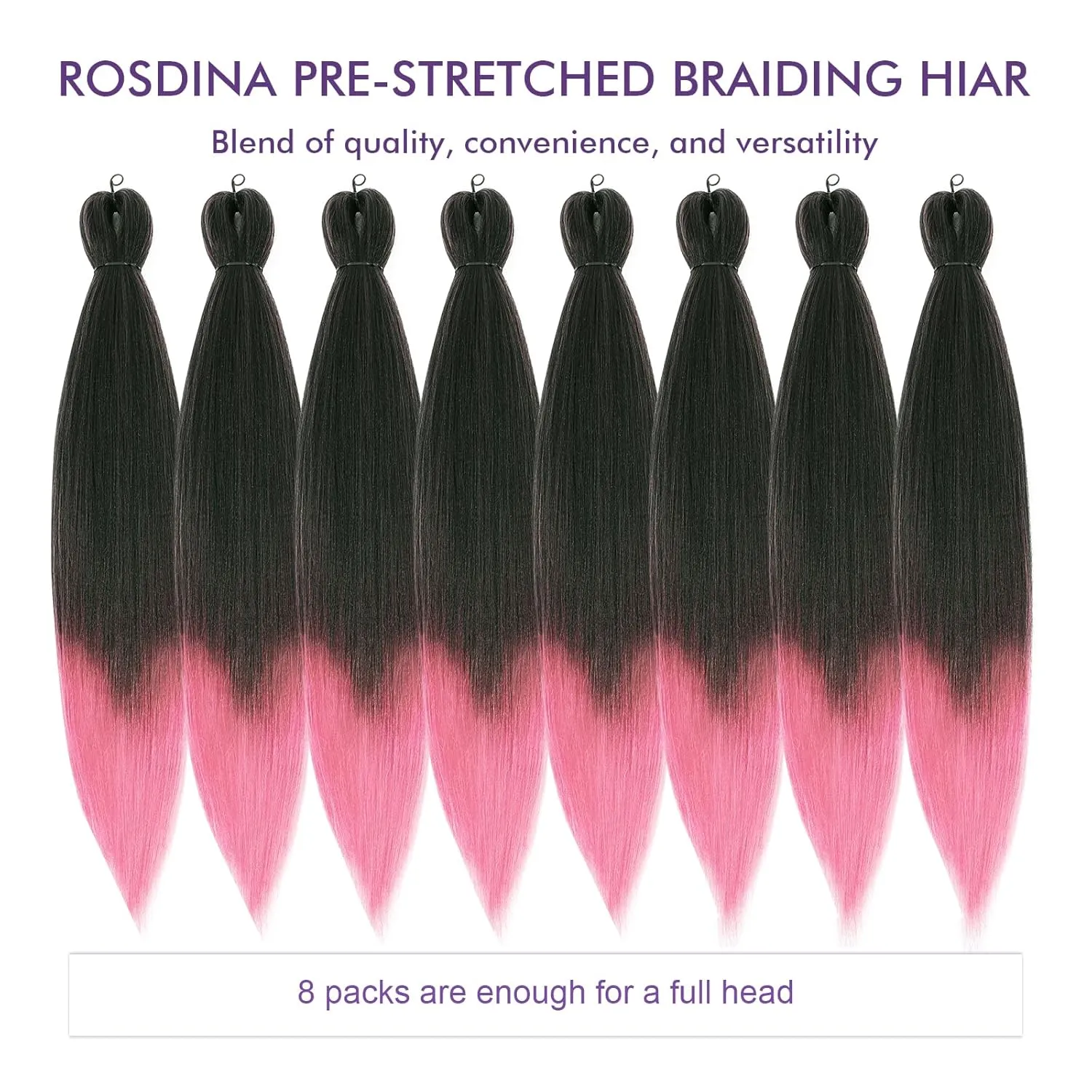 Pre-stretched Braiding Hair - 16 Inch 8 Packs Ombre Pink Braiding Hair For Twist or Box Braids, Yaki Texture Hot Water Setting Synthetic Braiding Hair Extensions (16 Inch, T-Pink-8P)
