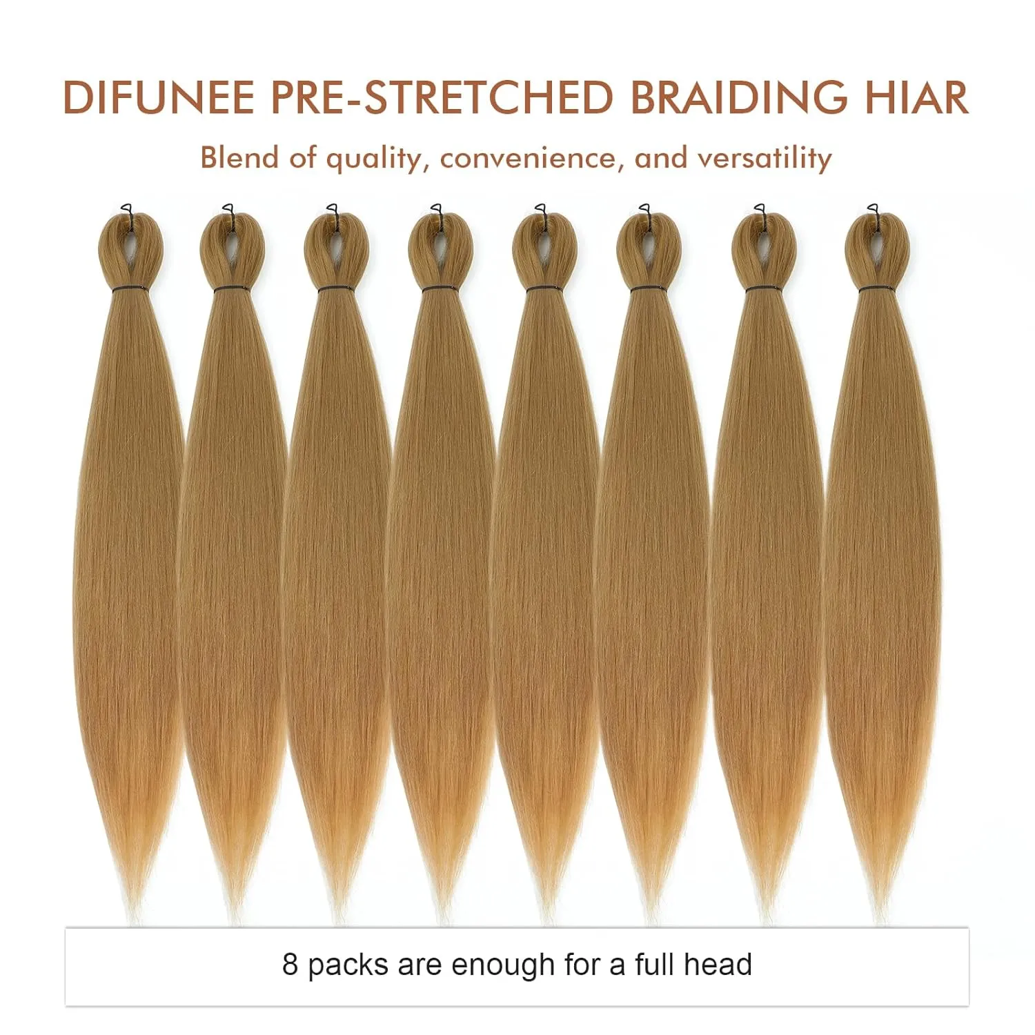 Pre-stretched Braiding Hair - 24 Inch 8 Packs Blonde Long Braiding Hair For Twist or Box Braids, Yaki Texture Hot Water Setting Synthetic Braiding Hair Extensions (24 Inch, #27-8P)