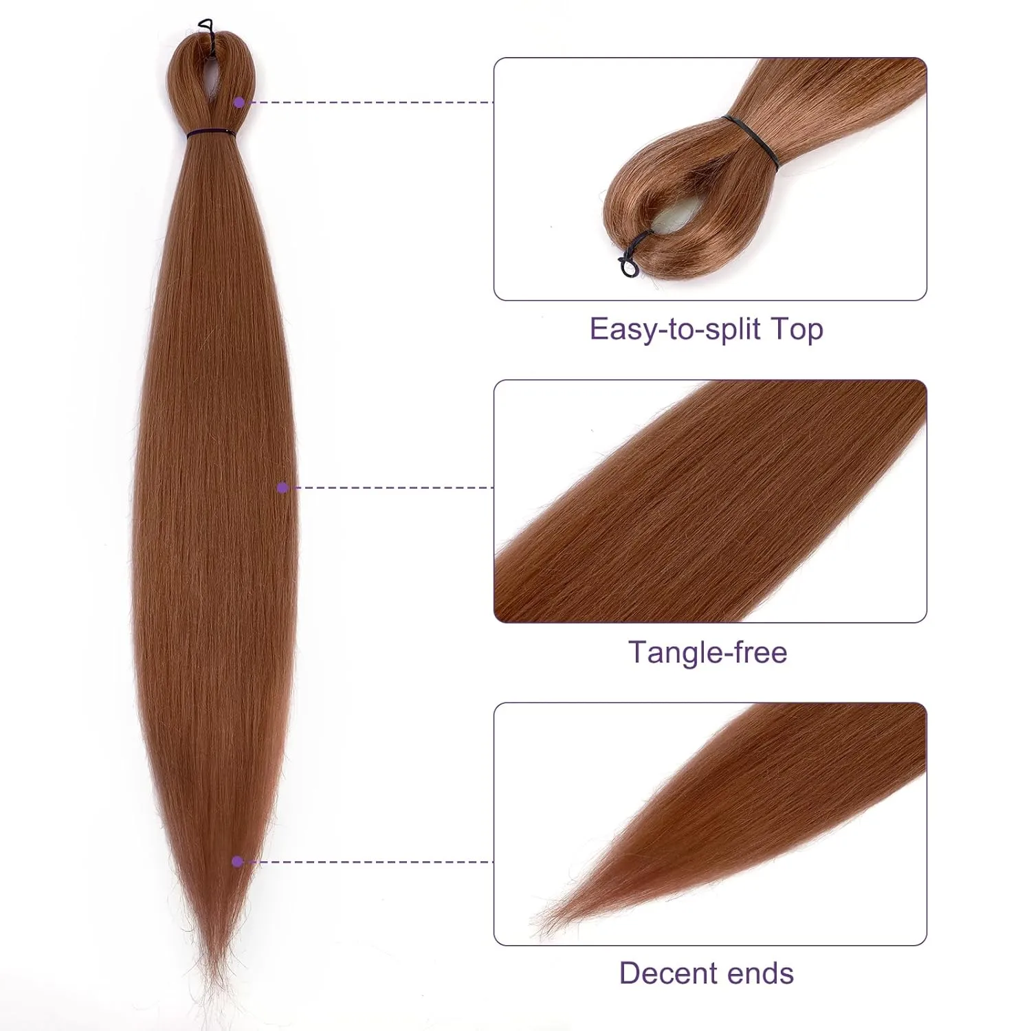 Pre-stretched Braiding Hair - 24 Inch 8 Packs Brown Braiding Hair For Twist or Box Braids, Yaki Texture Hot Water Setting Synthetic Braiding Hair Extensions (24 Inch,30#-8P)