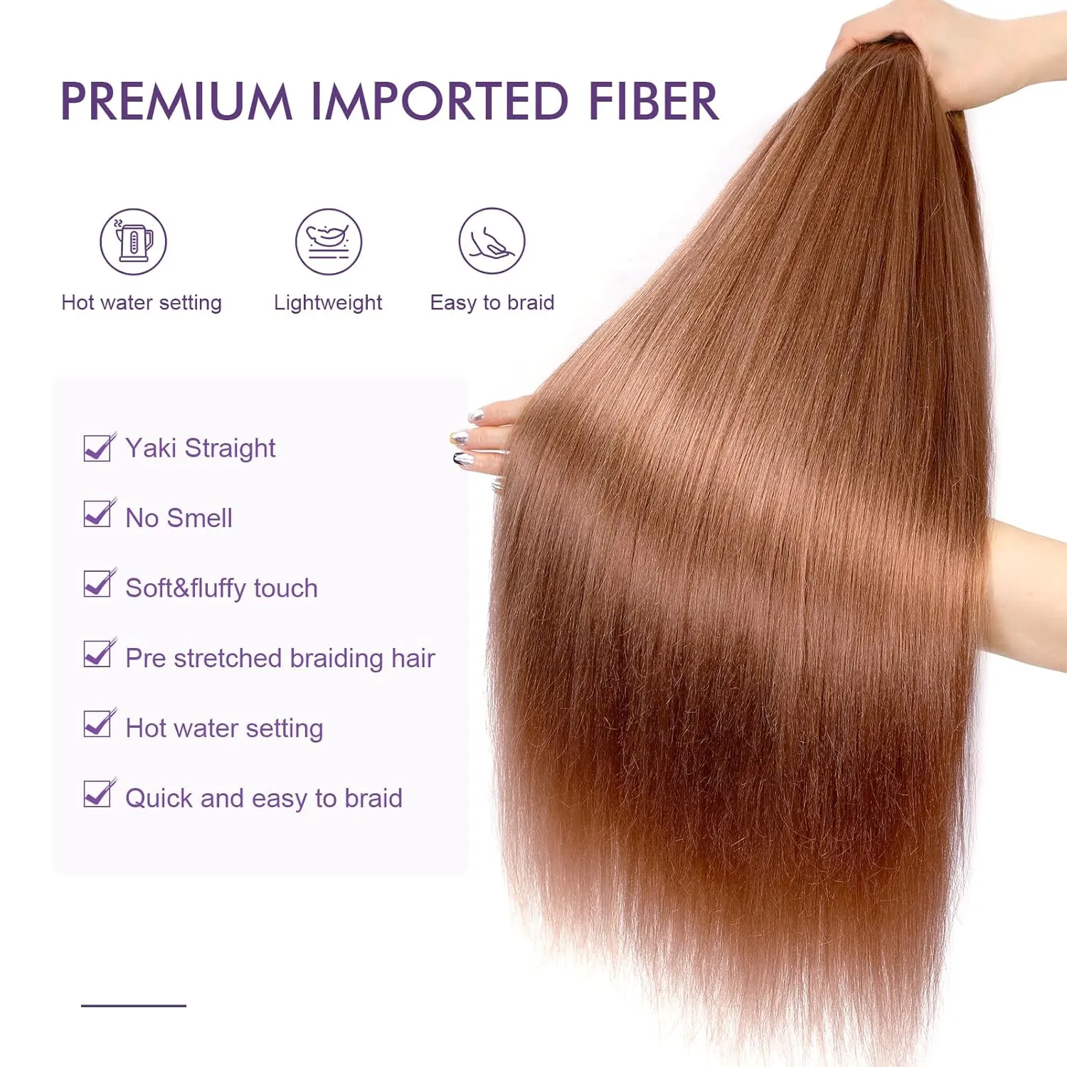 Pre-stretched Braiding Hair - 24 Inch 8 Packs Brown Braiding Hair For Twist or Box Braids, Yaki Texture Hot Water Setting Synthetic Braiding Hair Extensions (24 Inch,30#-8P)