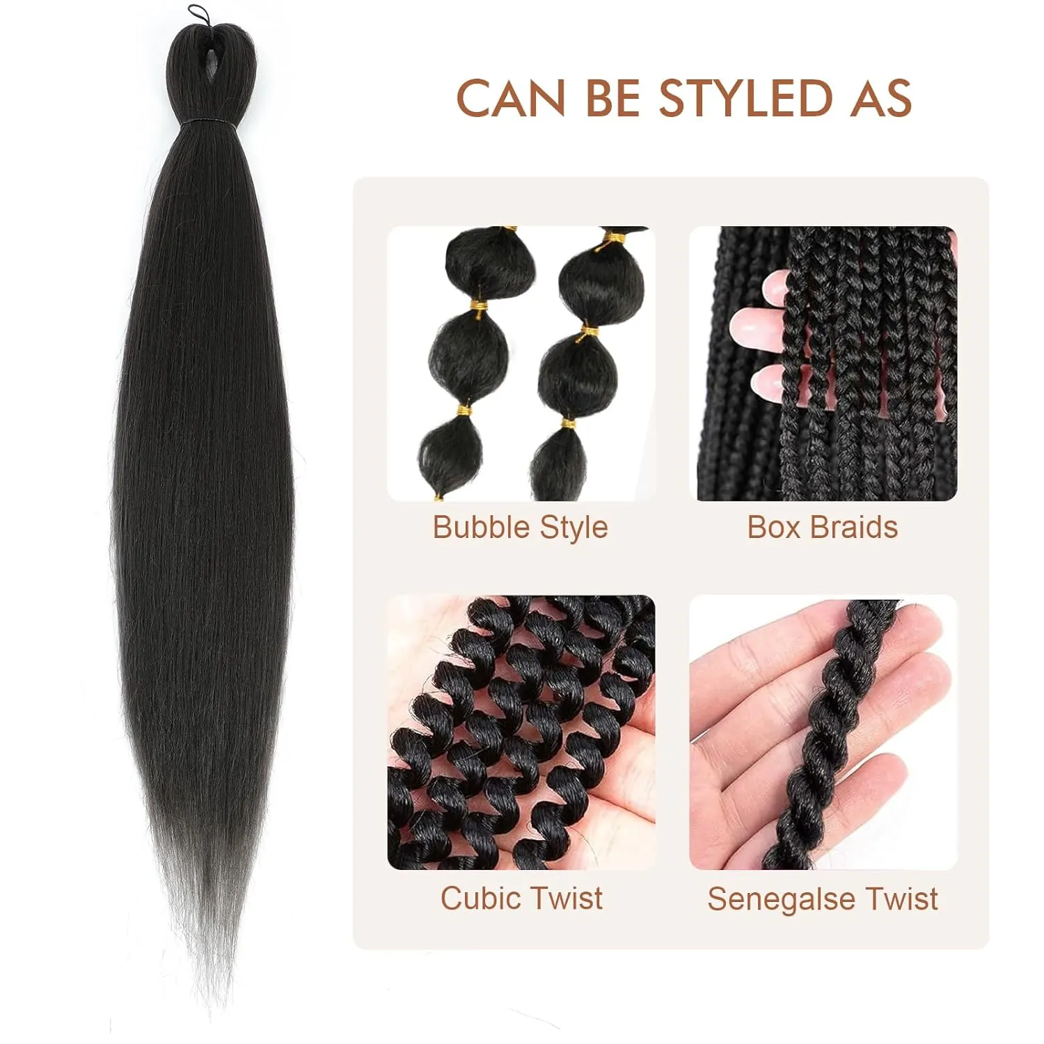 Pre-stretched Braiding Hair - 24 Inch 8 Packs Light Brown Long Braiding Hair For Twist or Box Braids, Yaki Texture Hot Water Setting Synthetic Braiding Hair Extensions (24 Inch, #4-8P)