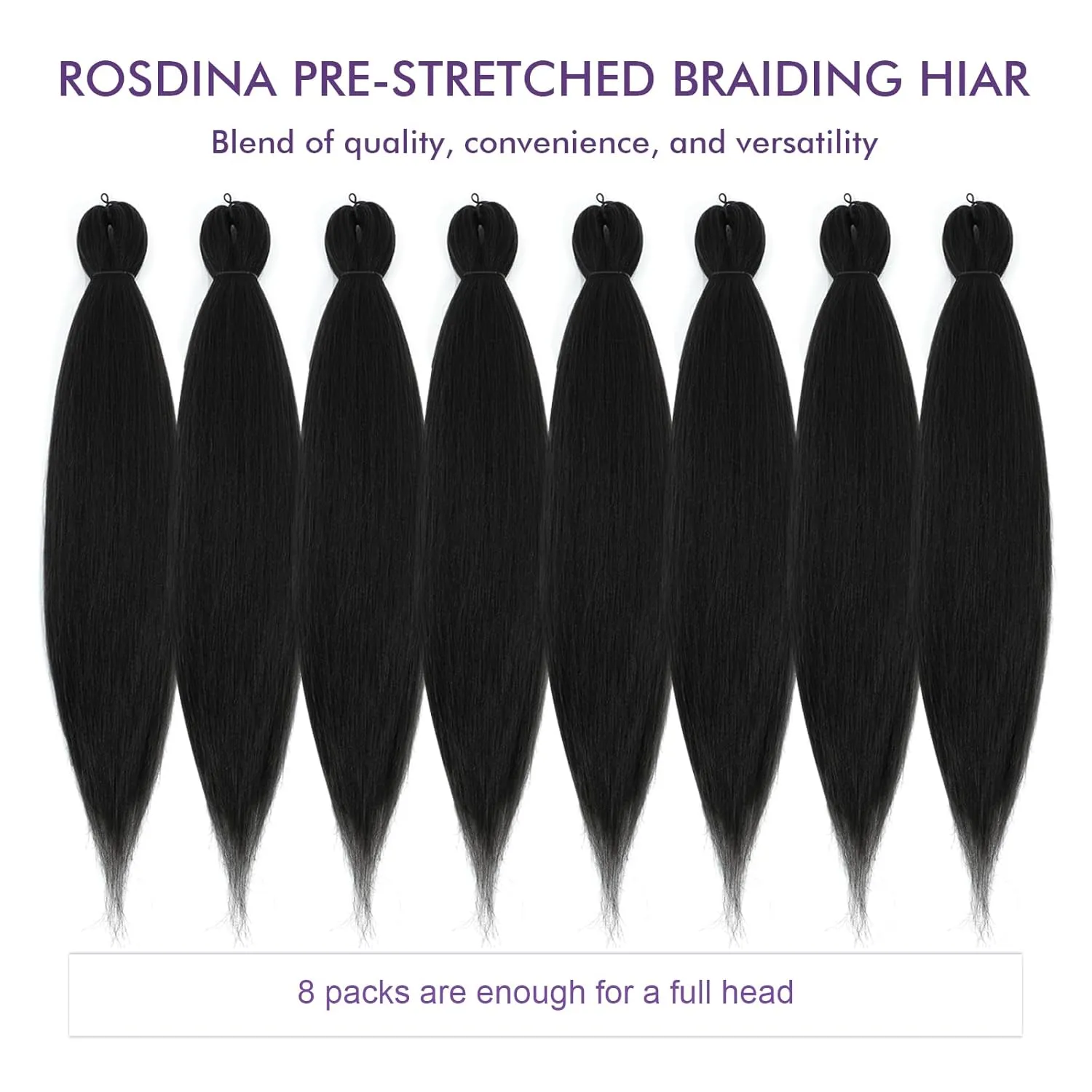 Pre-stretched Braiding Hair - 24 Inch 8 Packs Natural Black Long Braiding Hair For Twist or Box Braids, Yaki Texture Hot Water Setting Synthetic Braiding Hair Extensions (24 Inch, 1B-8P)