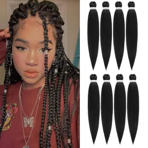 Pre-stretched Braiding Hair - 24 Inch 8 Packs Natural Black Long Braiding Hair For Twist or Box Braids, Yaki Texture Hot Water Setting Synthetic Braiding Hair Extensions (24 Inch, 1B-8P)