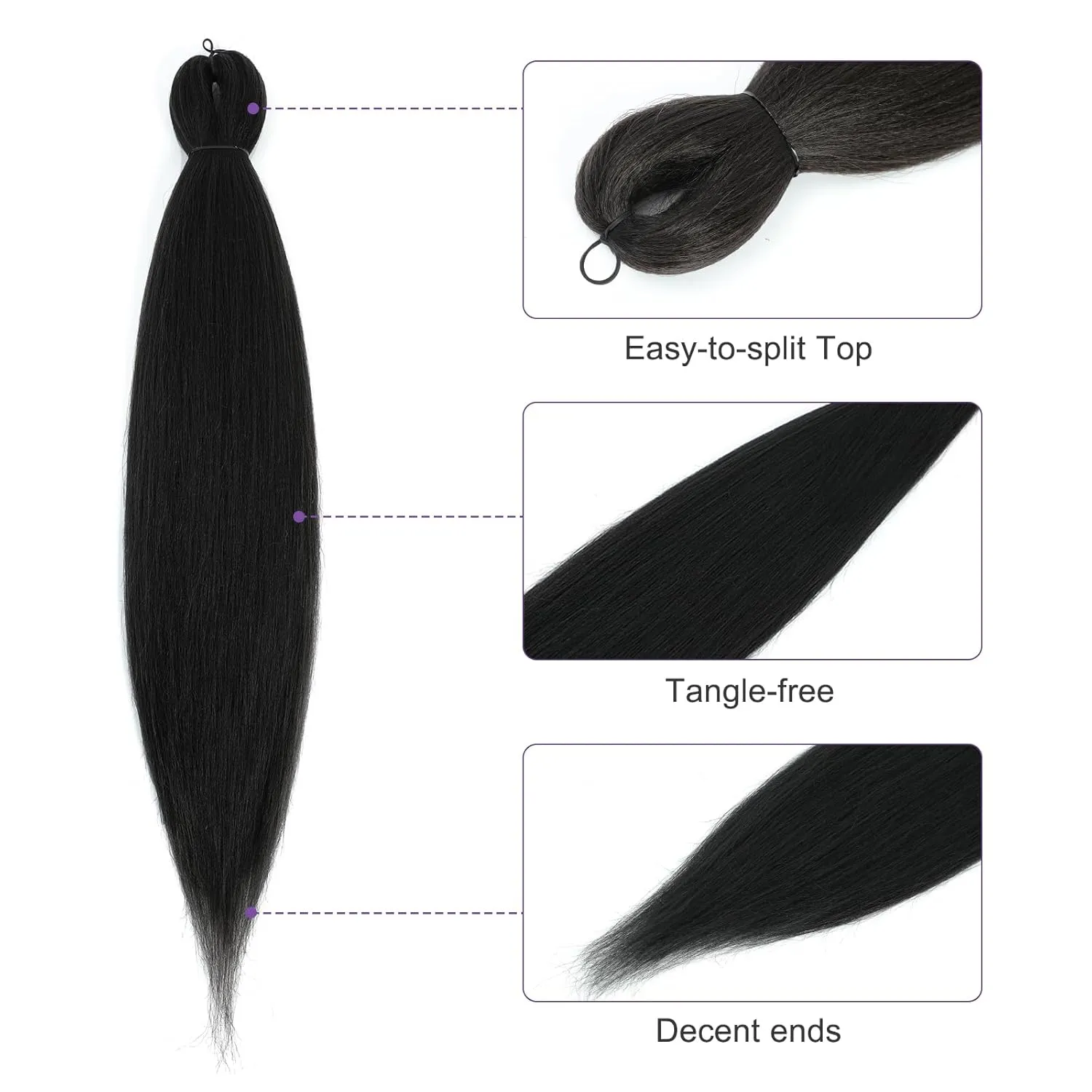 Pre-stretched Braiding Hair - 24 Inch 8 Packs Natural Black Long Braiding Hair For Twist or Box Braids, Yaki Texture Hot Water Setting Synthetic Braiding Hair Extensions (24 Inch, 1B-8P)