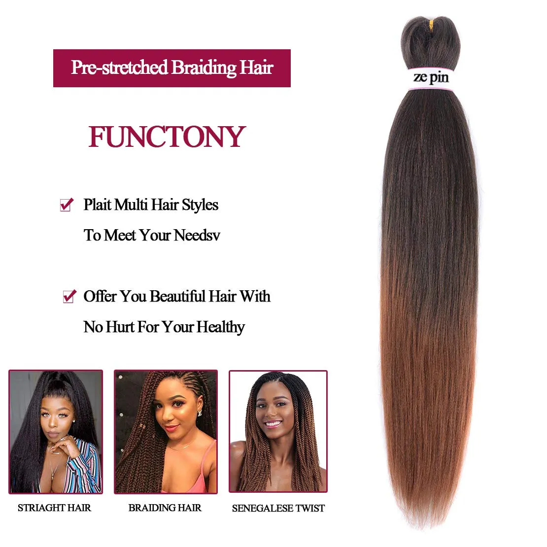 Pre Stretched Braiding Hair 26 Inch 8 Packs Professional Soft Yaki braiding Hair For Braids Hot Water Setting Synthetic Crochet Hair Extensions (1b/30, 26 Inch (Pack of 8))