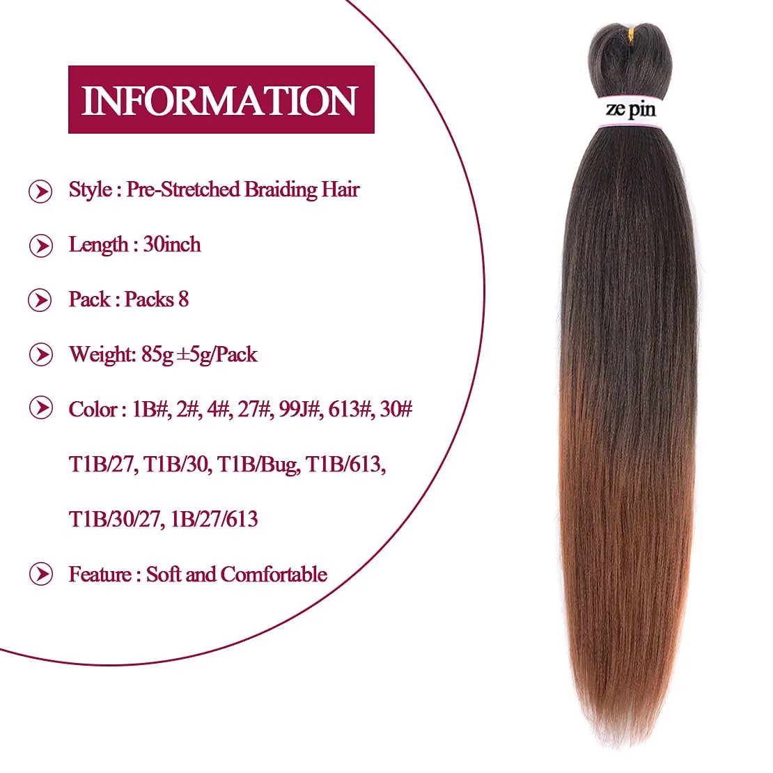 Pre Stretched Braiding Hair 26 Inch 8 Packs Professional Soft Yaki braiding Hair For Braids Hot Water Setting Synthetic Crochet Hair Extensions (1b/30, 26 Inch (Pack of 8))
