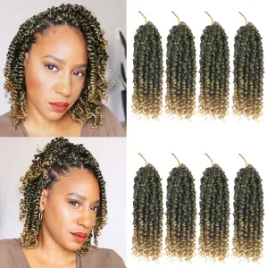 Pre-twisted Passion Twist Crochet Hair 10 Inch 8 Packs Crochet Passion Twists, Pre Looped Ombre Blonde Short Passion Twist Hair Crochet Braids Bohemian Crochet Hair T27
