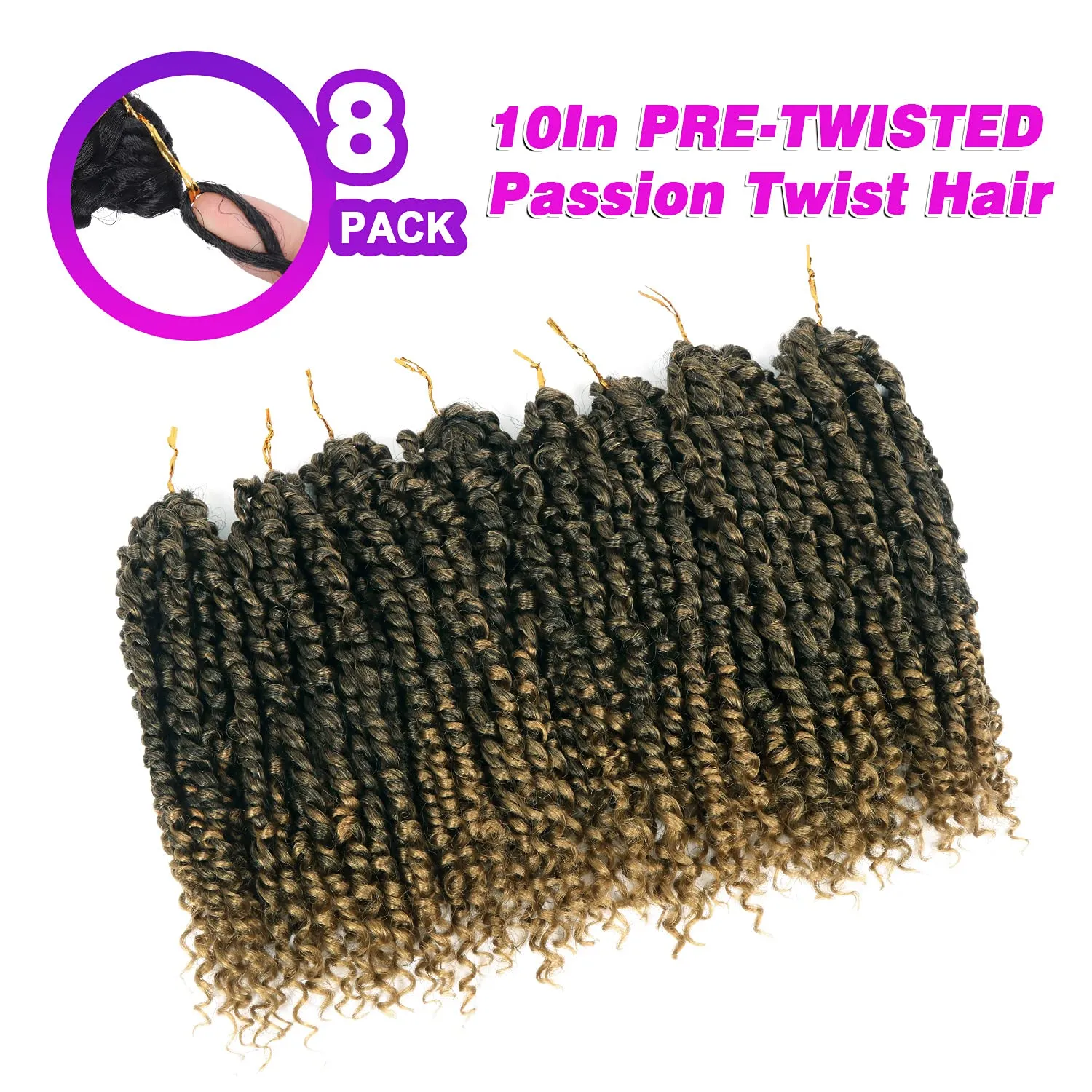 Pre-twisted Passion Twist Crochet Hair 10 Inch 8 Packs Crochet Passion Twists, Pre Looped Ombre Blonde Short Passion Twist Hair Crochet Braids Bohemian Crochet Hair T27