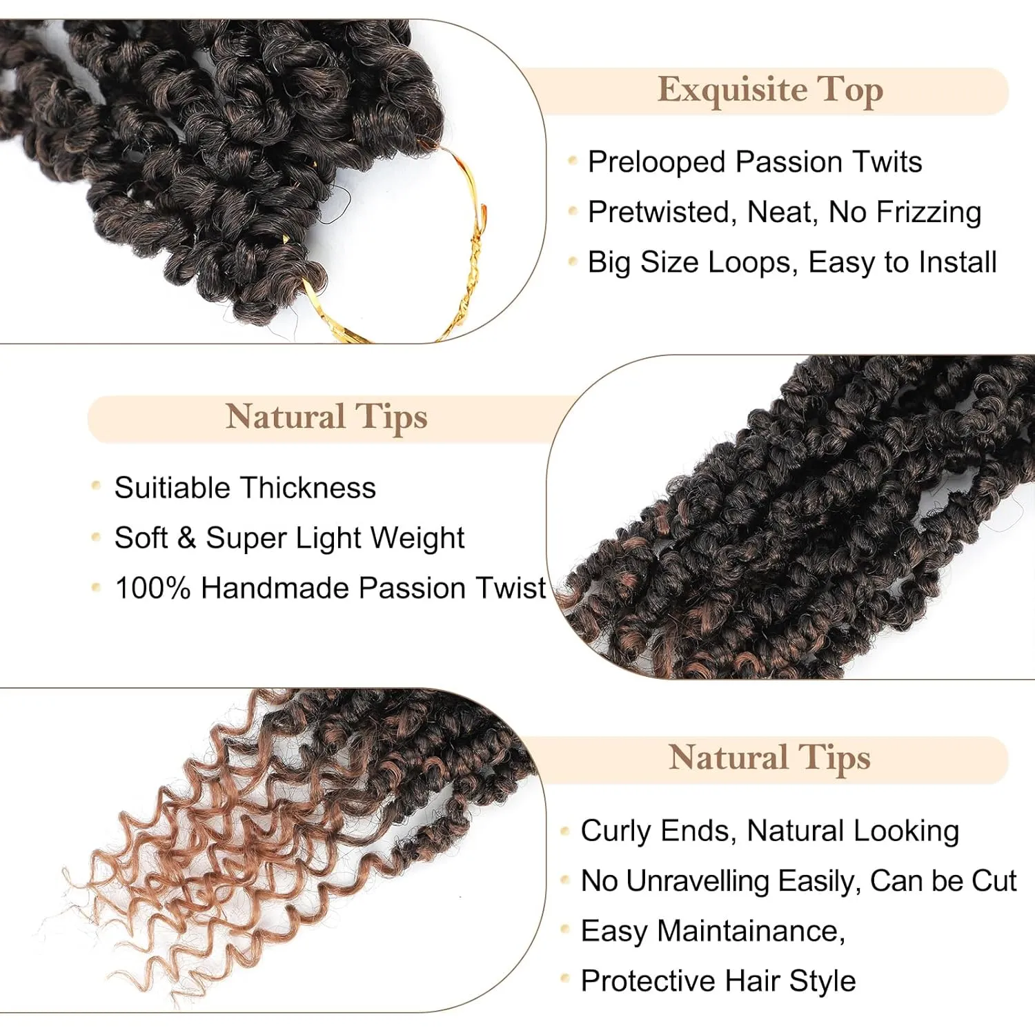 Pre-twisted passion twist hair, 12 Inch 9 Packs Pretwisted Passion Twist Crochet Hair,Soft Pre Looped Curly Ombre Brown Crochet Hair For Black Women,Short Crochet Braids(12",T1B/30#)