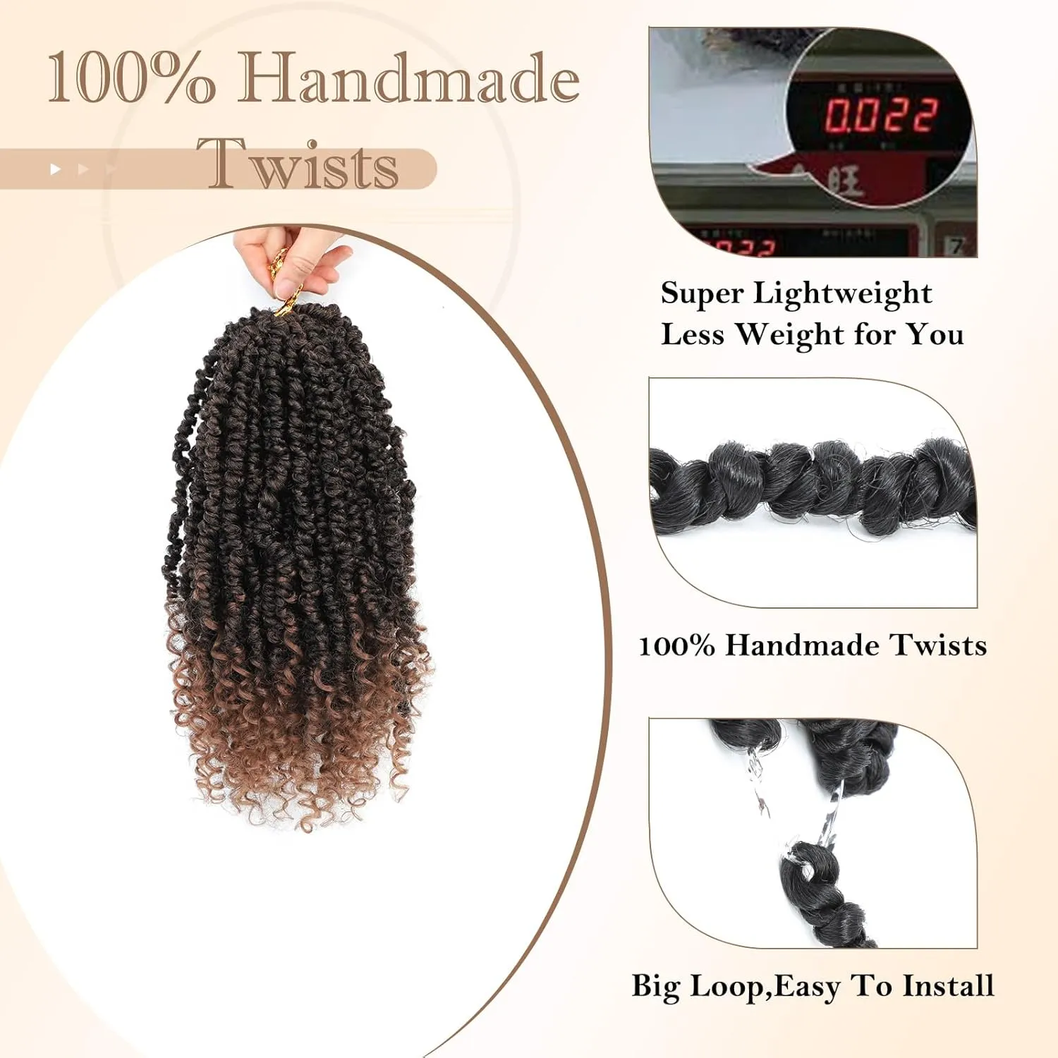 Pre-twisted passion twist hair, 12 Inch 9 Packs Pretwisted Passion Twist Crochet Hair,Soft Pre Looped Curly Ombre Brown Crochet Hair For Black Women,Short Crochet Braids(12",T1B/30#)