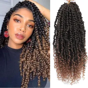 Pre-twisted passion twist hair, 12 Inch 9 Packs Pretwisted Passion Twist Crochet Hair,Soft Pre Looped Curly Ombre Brown Crochet Hair For Black Women,Short Crochet Braids(12",T1B/30#)