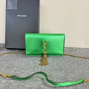 Preloved YSL Saint Laurent Kate Green Leather Clutch Bag