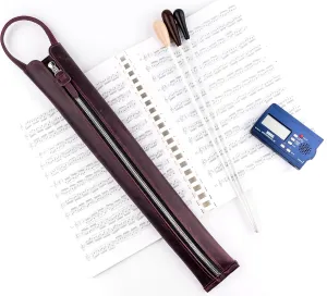 Premium Crazy Horse Leather Conductor's Baton Case – Durable & Stylish. Condusctor's baton holder. Baton protection. Accessories for conductors. Baton pouch with handle (Marsala)