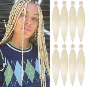 prestretched braiding hair blonde 26 Inch 8 Packs Platinum Blonde Braiding Hair Pre Stretched Professional Synthetic Braids Hair Extension Itch Free Hot Water Setting Yaki Texture (613#, 26inch)