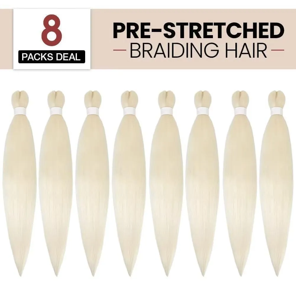 prestretched braiding hair blonde 26 Inch 8 Packs Platinum Blonde Braiding Hair Pre Stretched Professional Synthetic Braids Hair Extension Itch Free Hot Water Setting Yaki Texture (613#, 26inch)